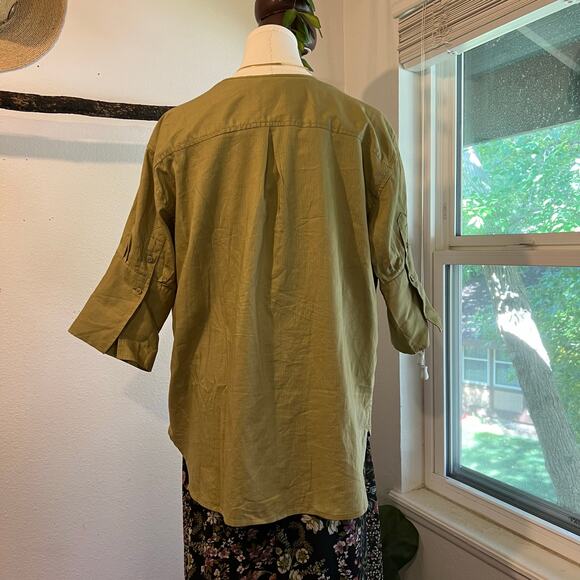 J.Crew Sage Green 100% Cotton Button Down 3/4 Sleeve Oversized Shirt Size Small - Picture 4 of 13